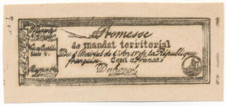 Franciaország ~1796. Promesse (Ígérvény) 100 Frankról, fekete tinta, kettős nyomat T:III France ~1796. Promesse (Promise) for 100 Francs, black ink, double print C:F