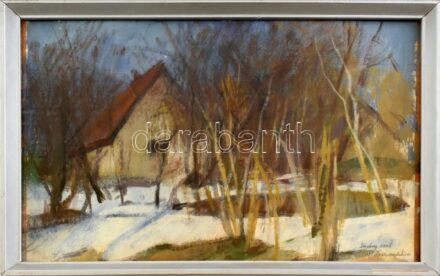 Zirkelbach László (1916-2014): Surány, 1995. Olaj, papír, jelzett. Fakeretben, 26x42 cm