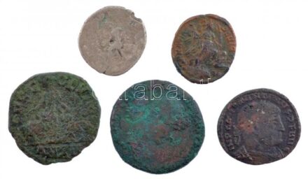 Római Birodalom 4db klf bronzpénz 1db ezüsttel a III-IV. századból, közte egy vimináciumi T:3 Roman Empire 4pcs of diff bronze coins with 1 silver piece from the 3-4th Century, with one from Viminacium C:F