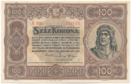 1920. 100K 'Orell Füssli Zürich' nyomdahely jelöléssel T:II Adamo K29
