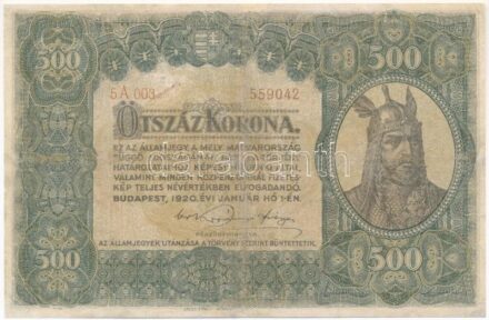 1920. 500K 'Orell Füssli Zürich', '5A 003 559042' T:III- restaurált Hungary 1920. 500 Korona 'Orell Füssli Zürich', '5A 003 559042 ' C:VG restored Adamo K33