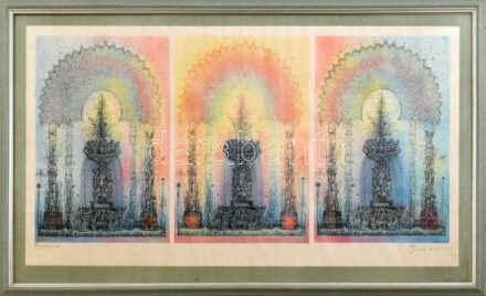 Gross Arnold (1929-2015): Reneszánsz. Színes ofszet nyomat, papír, jelzett. lap kissé foltos. 27,5x57 cm.