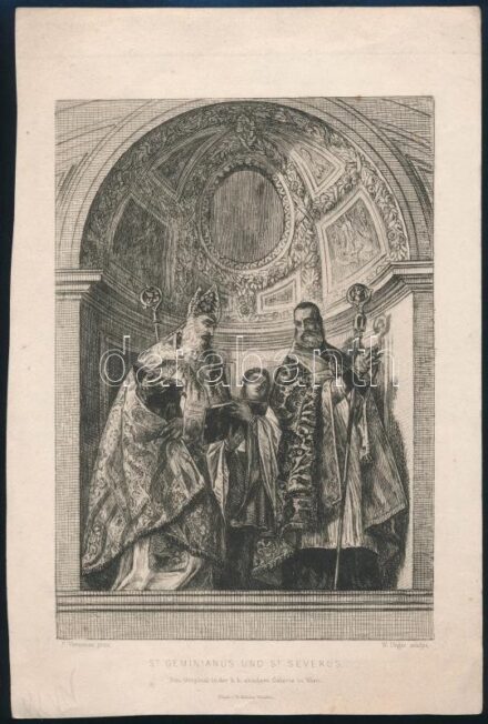 Paolo Veronese (1528-1588) után, William (Wilhelm) Unger (1837-1932) metszése: St. Geminianus és St. Severus. Rézkarc, papír. Jelzett a metszeten. 20x14 cm