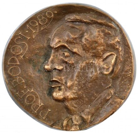 Váró Márton (1943-) (?) 1989. 'Prof. Bodosi' egyoldalas Br plakett (105mm) T:2 patina