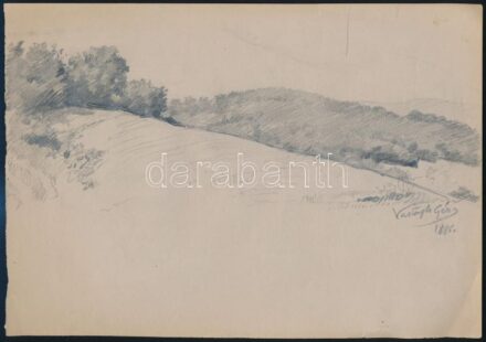 Vastagh Géza (1866-1919): Dombos táj, 1886. Ceruza, papír. Jelezve jobbra középen. Proveniencia: Vastagh Géza hagyatéka. 19,5x27,5. Lapszéli apró szakadásokkal. / Géza Vastagh (1866-1919): Hillside, 1886. Pencil on paper, signed lower