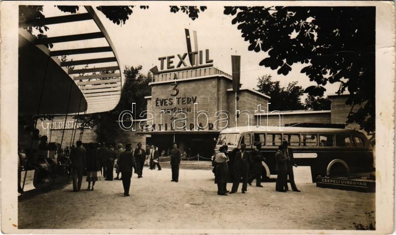 1948 Budapest, Budapesti Nemzetközi Vásár a Centenárium évében. Goldberger textilipari pavilon, Csepeli Üveggyár + '1948 BNV. A nép ipara, a nép ereje' So. Stpl. (fa)