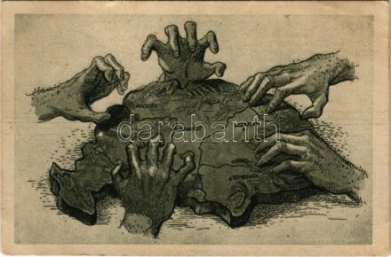 A rablók kezei. Kiadja a 'Szózat' Magyarország Területi Épségének Védelmi Ligájának napilapja / 'The hands of robbers' Hungarian irredenta propaganda, Trianon s: Helbing Aranka (kis szakadás / small tear)