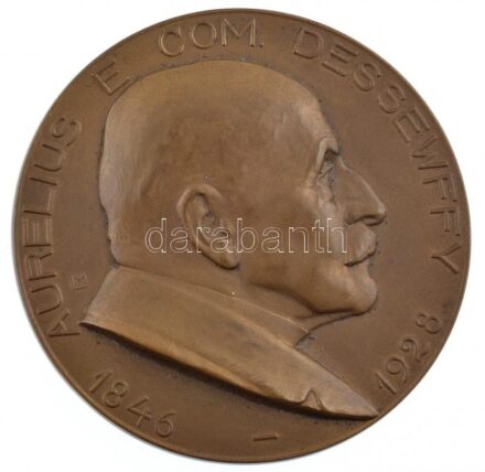 Ligeti Miklós (1871-1944) ~1928. 'Dessewffy Aurél' kétoldalas Br emlékérem (60mm) T:1- kis patina