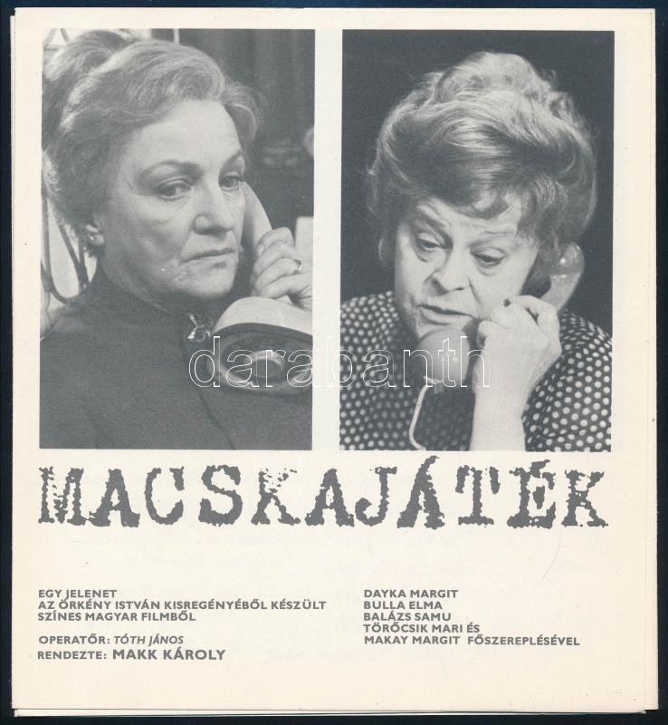1974 A Macskajáték c. film (rendezte: Makk Károly) képes ismertető kiadványa, kihajtható