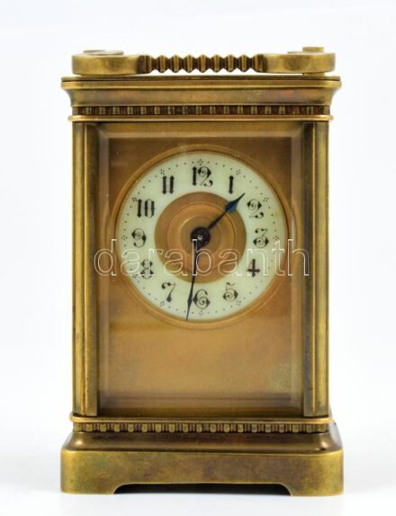 Régi 19. századi, mechanikus asztali óra, működik, kulccsal, m: 15,5cm