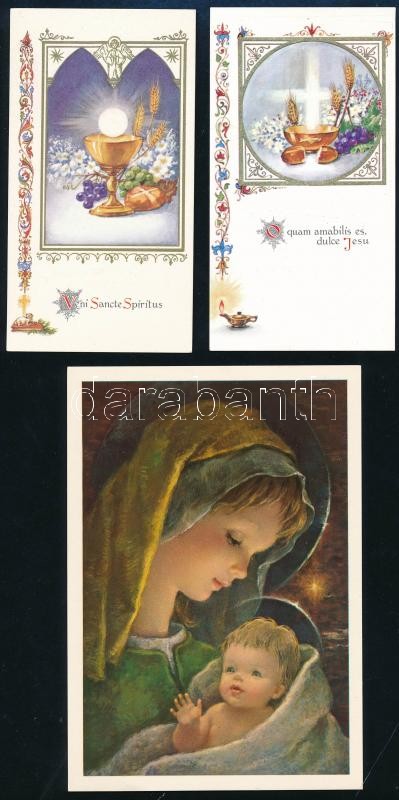 1990 Katona István (1928-) váci, később pedig egri segédpüspök autográf karácsonyi sorai és aláírása képespalon és 2 db kisebb méretű nyomtatvány Katona István püspökké szentelésének emlékére