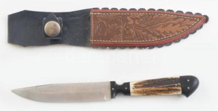 Vadászkés, agancs nyéllel tokban 27 cm