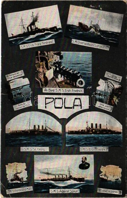 1918 Pola, Pula; SMS Erzherzog Franz Ferdinand, SM Unterseeboot, An Bord SMS Erzherzog Friedrich, SMS Karl VI Bootskrahne, Reinigung der 15 cm Geschütze, SMS Sankt Georg, SMS Admiral Spaun, SMS Ferdinand Max / WWI Austro-Hungarian Navy, K.u.K.