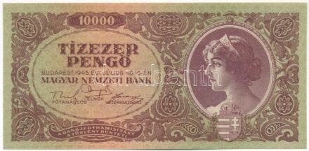 1945. 10.000P 'MNB' bélyeg nélkül T:I,I- Adamo P23