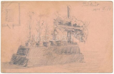 1915 Kézzel rajzolt tábori postai levelezőlap / WWI Austro-Hungarian K.u.K. military, hand-drawn field postcard, soldier's grave (EB)