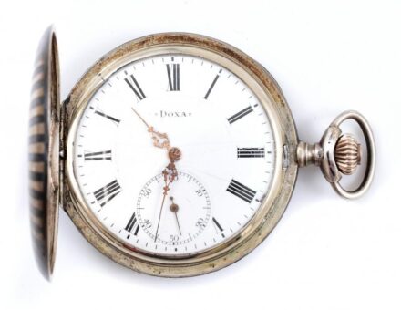 Doxa Ezüst (Ag) tokos zsabóra, jelzett számlap, működik, számlapon sérülések, kopott, d: 50mm