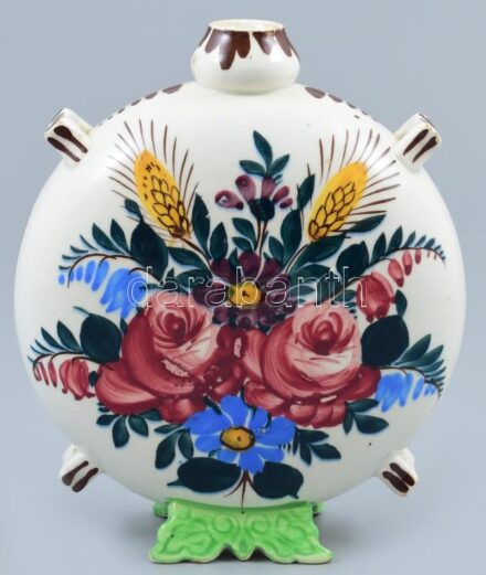 Apátfalvai (Nagy Zsolt) kulacs dugó nélkül, kézzel festett, jelzett, apró lepattanásokkal, m:18,5 cm