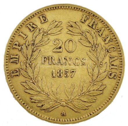 Franciaország / Második Császárság 1857A 20Fr Au 'III. Napóleon' (6,42g/0.900) T:2,2- France / Second Empire 1857A 20 Francs Au 'Napoleon III' (6,42g/0.900) C:XF,VF Krause KM# 781.1