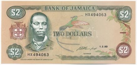 Jamaika 1993. 2$ 'HX 494063' T:II Jamaica 1993. 2 Dollars 'HX 494063' C:XF Krause P#69e