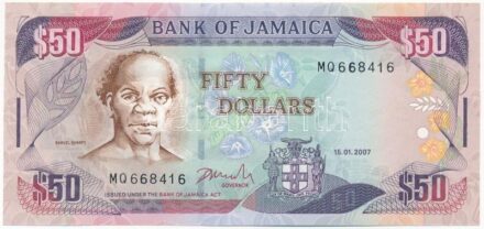 Jamaika 2007. 50$ 'MQ 668416' T:I- hullámos papír Jamaica 2007. 50 Dollars 'MQ 668416' C:AU wavy paper Krause P#83b