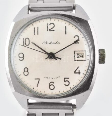 Raketa mechanikus, 16 köves szovjet óra, fém óraszíjjal, működik. D: 35 mm