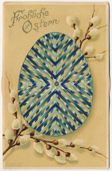 1910 Fröhliche Ostern / Pszichedelikus húsvéti mechanikus üdvözlő képeslap / Psychedelic Easter greeting, mechanical art postcard, litho