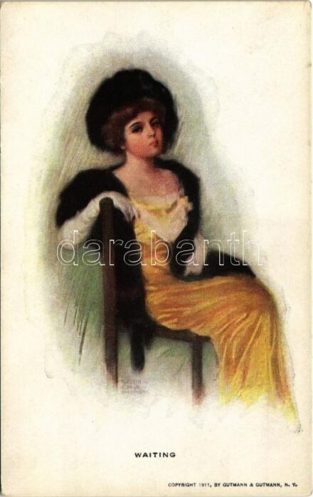 1912 'Waiting' Lady art postcard s: Bessie Pease Gutmann (fl)