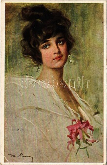 Tanulmányfej / Studienkopf / Head study. Hungarian lady art postcard. Magyar Rotophot Társaság No. 76. s: Kiss Rezső (EK)