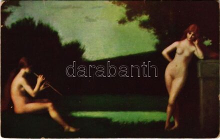 Hirtenlied / Erotic nude lady art postcard s: Henner (EK)