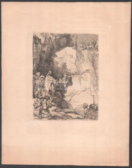Rembrandt van Rijn (1606-1669) után: Bibliai jelenet. Rézkarc, papír, jelzett a karcon, 15x11 cm