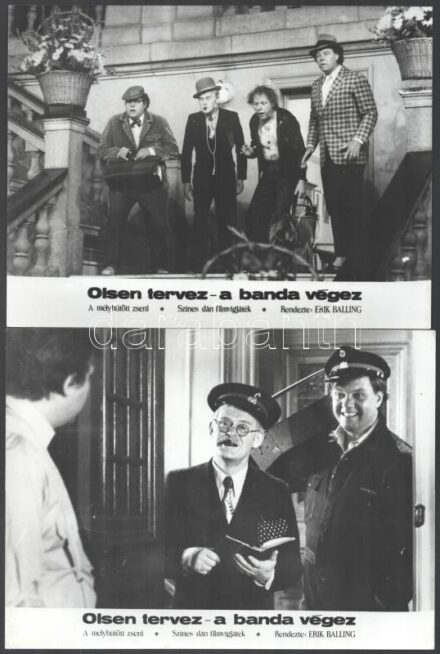 1973 ,,Olsen tervez - a banda végez' című dán film jelenetei és szereplői, 13 db vintage produkciós filmfotó, ezüst zselatinos fotópapíron, kisebb - a használatból eredő - hibákkal,18x24 cm
