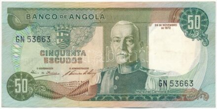 Angola 1972. 50E 'GN 53663' T:III kis folt, hullámos papír Angola 1972. 50 Escudos 'GN 53663' C:F small spot, wavy paper Krause P#100