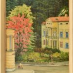 Móricz Margit (1902-1990): Kisváros. Akvarell, papír, jelzett. Üvegezett fakeretben.50×32,5 cm