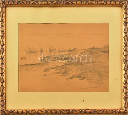 Edvi Illés Aladár (1870-1958): Tópart. Ceruza, papír. Jelzett. Üvegezett fa keretben. 16,5x24 cm