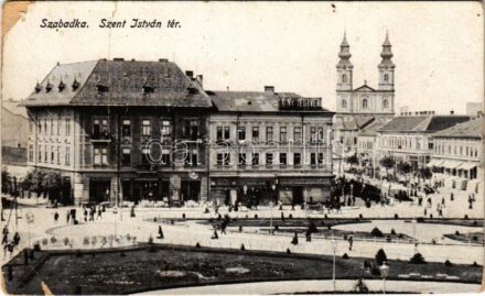 Szabadka, Subotica; Szent István tér, piac, üzletek / square, market, shops (fa)