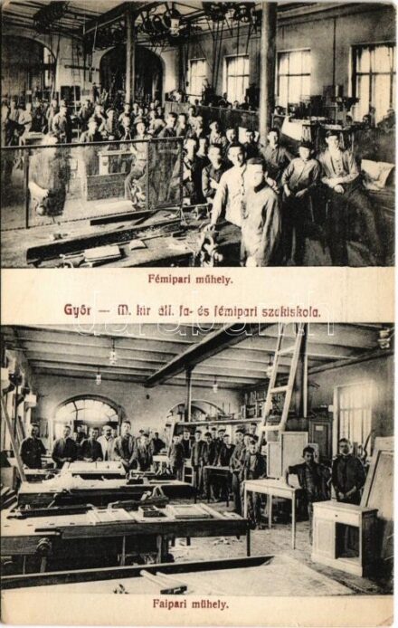 Győr, M. kir. áll. fa- és fémipari szakiskola, fa- és fémipari műhelyek, belső tanoncokkal