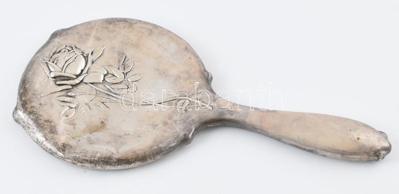 Ezüst(Ag) rózsás kézi tükör, jelzett, horpadással, h: 25,5 cm, bruttó: 194,6 g - Image 2