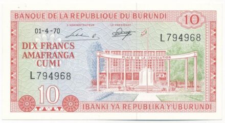 Burundi 1970. 10Fr 'L 794968' T:I- Burundi 1970. 10 Francs 'L 794968' C:AU Krause P#20b