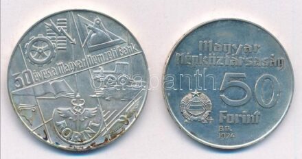 1974. 50Ft Ag '50 éves a Magyar Nemzeti Bank' + 100Ft Ag '50 éves a Magyar Nemzeti Bank' T:1 patina Adamo EM44, EM45