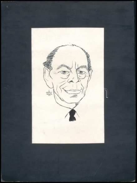 Gáspár Imre (1947-): Örkény István karikatúrája. Tus, papír, jelzett, 17×11