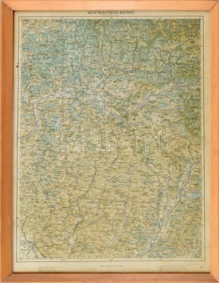 1915 Beszterce (Bistritz) és környéke térkép (Szászrégen, Marosvásárhely stb.), K.u. K. Militärgeograpisches Institut, 1: 200.000, 61x41,5 cm. Üvegezett fakeretben, bal felén kissé foltos. / 1915 map of Bistrita (Bistritz) and
