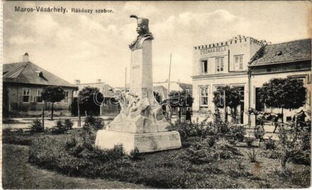 Marosvásárhely, Targu Mures; Rákóczi szobor, Csonka Béla üzlete. Révész Béla kiadása / statue, shop (fl)