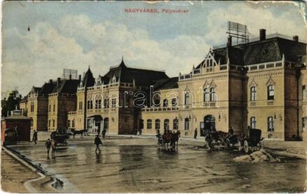 Nagyvárad, Oradea; pályaudvar, vasútállomás / railway station (ázott / wet damage)