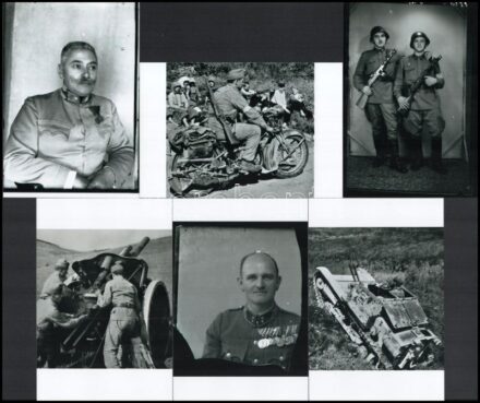 cca 1960 előtt készült katonai felvételek, Dzubay Árpád sátoraljaújhelyi műtermében, 13 db vintage NEGATÍV, + hozzáadva más negatívokról készült 6 db mai nagyítást, 15x10 cm és 9x6 cm között