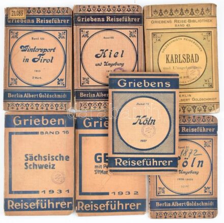 Griebens Reiseführer útikönyvek, 8 kötet: Köln; Köln und Umgebung; Wintersport in Tirol; Karlsbad und Umgebungen; Kiel und Umgebung; Karlsbad und Umgebungen (Goldschmidts Reisebücher); Säschische Schweiz; Genua. Berlin, 1890-1932, Albert