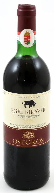 1997 Ostoros Egri Bikavér, bontatlan palack száraz vörösbor, szakszerűen tárolt, 12%, 0,75 l.