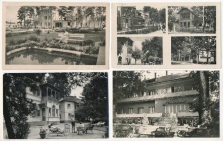 Siófok, Tünde szálló és étterem, MÁVAG Kohászati Üzemek Béke üdülője, Délibáb szálló, - 4 db modern Képzőművészeti Alap képeslap