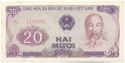Vietnám 1985. 20D 'ZC 1334665' T:II hajtatlan, kis folt Vietnam 1985. 20 Dong 'ZC 1334665' C:XF unfolded, small spots Krause P#94