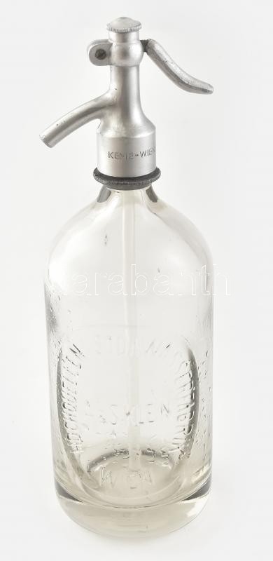 Bécsi szódásüveg, alumínium fejjel, 1962 Karl Schultz Wien, szép állapotban, m: 33 cm
