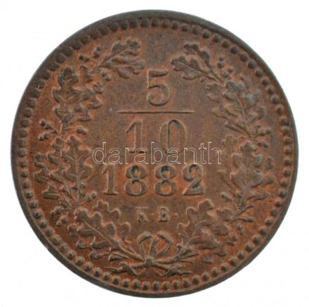 1882KB 5/10kr Cu T:1-,2 kis ph. Hungary 1882KB 5/10 Kreuzer Cu C:AU,XF small edge error Adamo M3.1